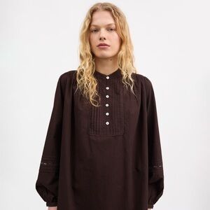 SKALL STUDIO Women's Cotton Leaf Shirt Dress - Dark Brown Size 40